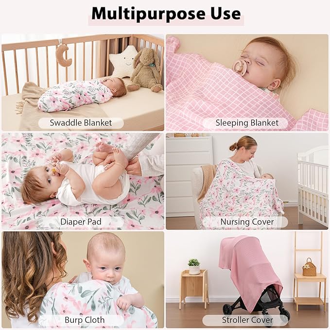 Yoofoss Muslin Swaddle Blankets, Organic Baby Blankets, 47 x 47 Inches Receiving Blanket for Baby Boys and Girls, Baby Essentials for Newborns Soft Breathable