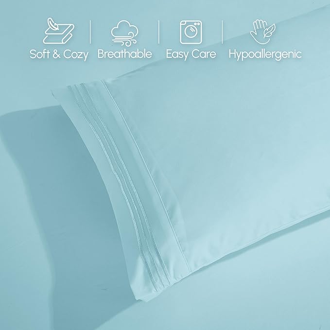 Elegant Comfort Luxurious 1500 Premium Hotel Quality Microfiber 4-Piece Sheet Set, 18-24 Inches Deep - Extra Deep Pocket Sheets - Ultra Soft 4PC Deep Pocket Sheets, Full, Aqua Blue