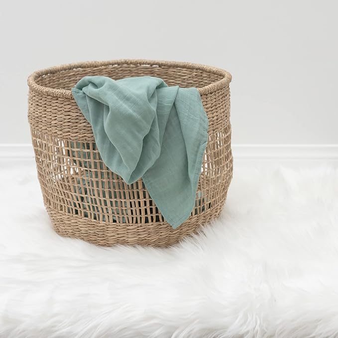Organic Baby Muslin Swaddle Blankets - Solid Grey and Blue Swaddle Blanket 2 Pack - Soft Organic Cotton and Natural Bamboo Muslin, XLarge and Breathable, 47" X 47"