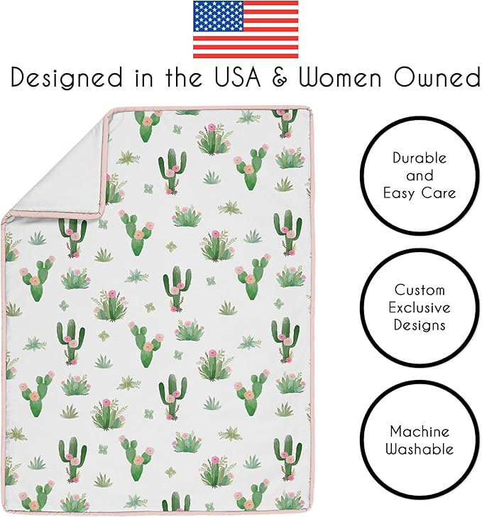Sweet Jojo Designs 4-Piece Baby Crib Bedding Set (Cactus Boho Floral) for Girls, Infants/Nursery incl. Blanket, Fitted Sheet, Skirt, Diaper Stacker (Shabby Chic, Bohemian, Farmhouse, Flower, Desert)