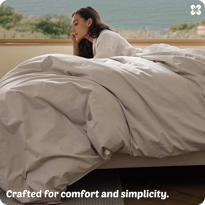 Bedsure Cotton Duvet Cover King - Luxury Slub Weave 100% Cotton Duvet Cover with a Linen Like Textured, Easy Change Durable Bedding, Natural Linen, 104" x 90"