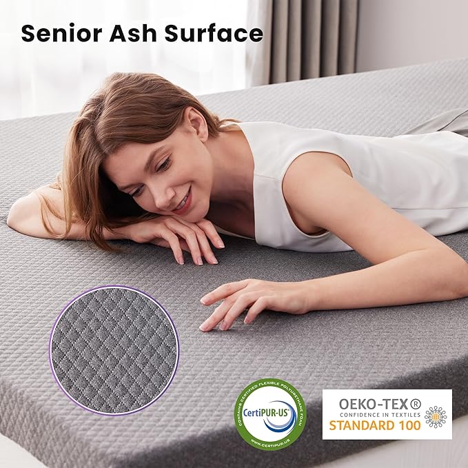 SINWEEK 3 Inch Gel Memory Foam Mattress Topper Queen Size, Pad for Back Pain, Bed Topper with Removable Soft Cover, CertiPUR-US Certified,Grey
