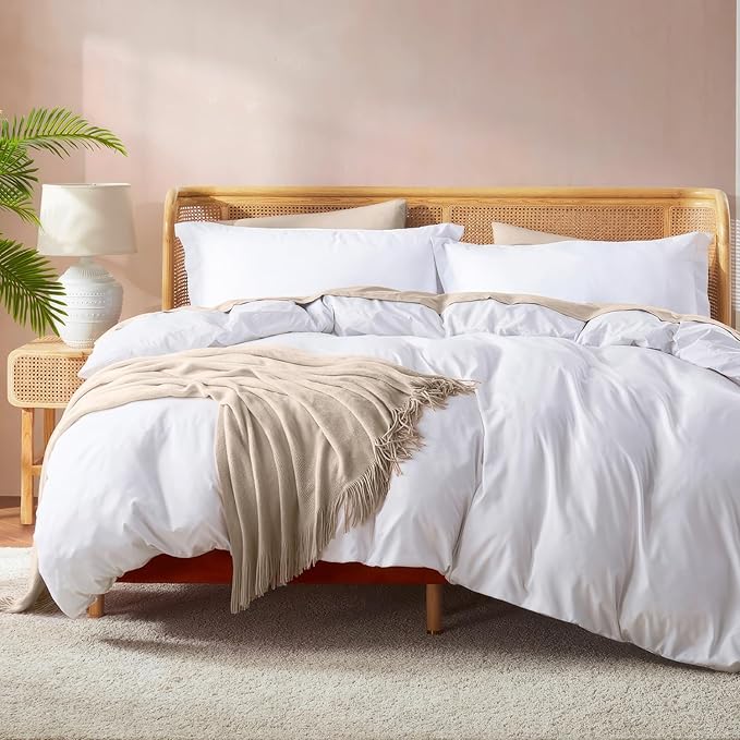 Nestl Twin Duvet Cover Set with Comforter Insert - White 3 Piece 68x90 Duvet Cover & 1 Pillow Sham with White Quilted Down Alternative Comforter, Ultra Soft, All Season