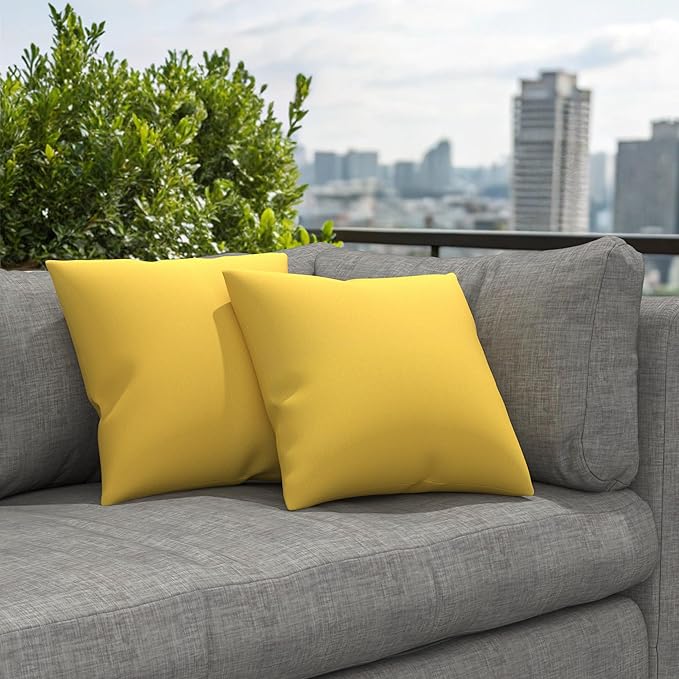 Covers & All Sunbrella Outdoor Throw Pillows, Pack of 2 Water Resistant & UV Fade Resistant Premium Square Throw Pillows (Inserts with Covers) for Indoor & Outdoor Use,18" x 18" Canvas Sunflower