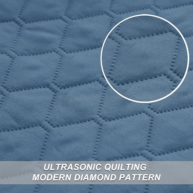 Exclusivo Mezcla Reversible King Size Quilt Bedding Set with Pillow Shams, Lightweight Quilts King Size, Soft Bedspreads Bed Coverlets for All Seasons - (Grayish Blue, 104"x96")