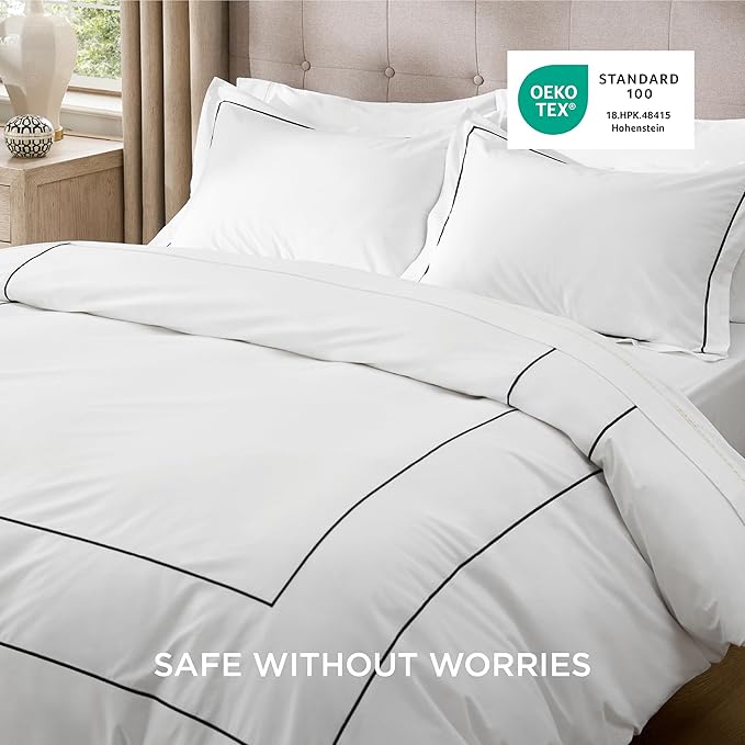 Bedsure Luxury Hotel Duvet Cover Queen Size, 100% White Cotton Embroidery Bedding Set, Includes 1 Duvet Cover 90x90 Inches with Zipper Closure & 2 Pillow Shams, Comforter Sold Separately