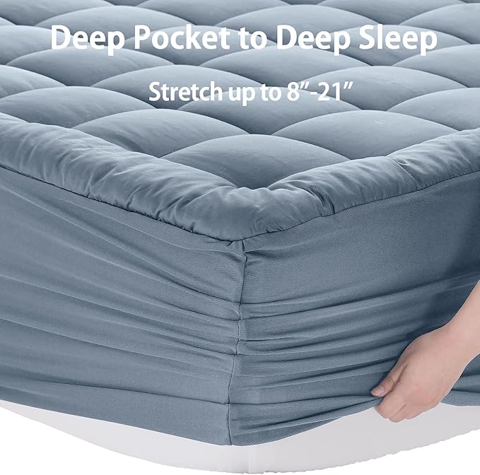 EASELAND Full Size Mattress Pad Pillow Top Mattress Cover Quilted Fitted Mattress Protector 8-21" Deep Pocket Cooling Mattress Topper (54x75 Inches, Dusty Blue)