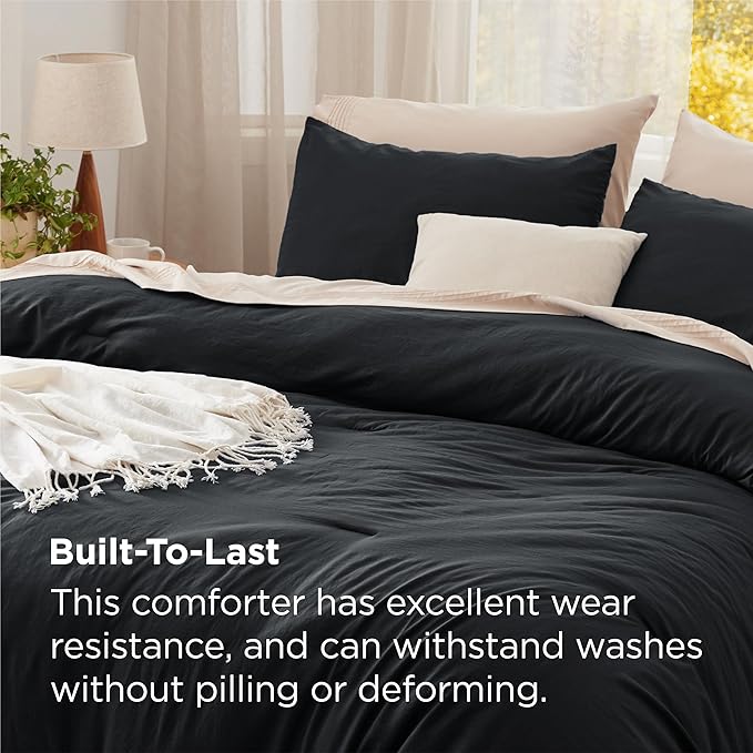 Bedsure California King Comforter Set, Black Soft Prewashed Bedding for All Seasons, 3 Pieces GentleSoft™ Bed Set, 1 Lightweight Comforter (104"x96") and 2 Pillowcases (20"x36")