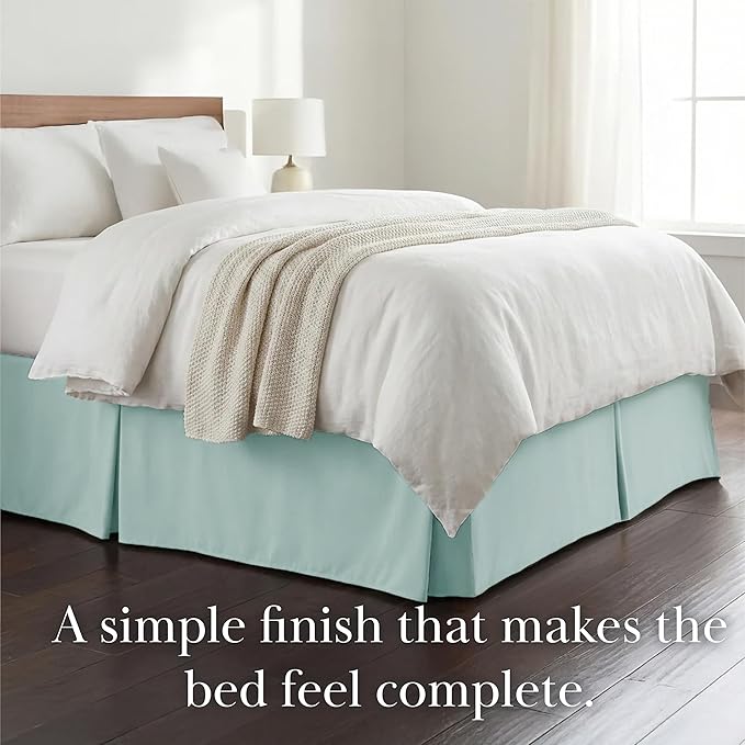 Southshore Fine Living, Inc. Twin Size Bed Skirt - 14" Drop, Luxury Pleated Bed Skirts, Twin Size Bedding Dust Ruffle, Sky Blue