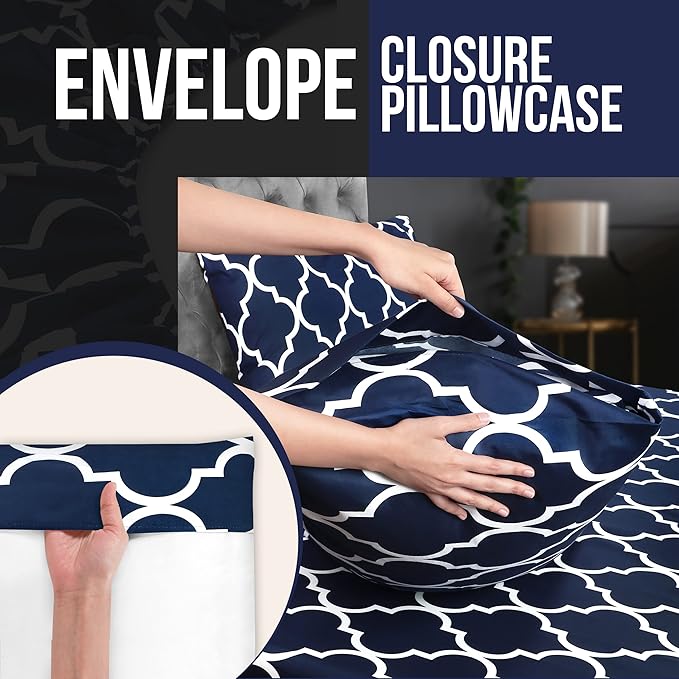 Utopia Bedding Twin XL Sheet Set, Soft Microfiber 3 Piece Bed Sheets with 15" Deep Pocket - Easy Care Brushed Microfiber (Quatrefoil - Navy)