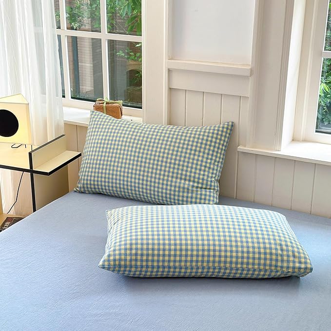 LifeTB Twin XL Comforter Set Blue Yellow Gingham Comforter for Men Boys Modern Plaid Grid Pattern Comforter Set Soft Lightweight Bedding Set Fluffy Boho Plaid Checkered Comforter with 2 Pillowcases