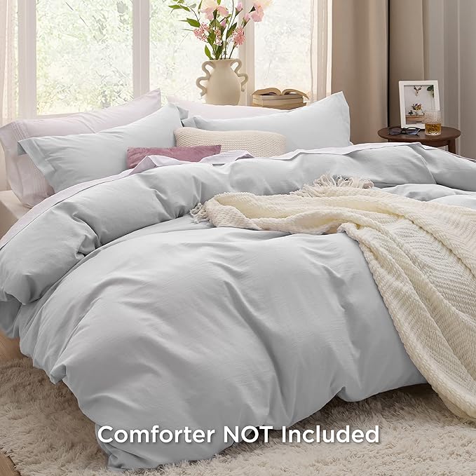 Bedsure Light Grey California King Duvet Cover - Prewashed Cotton-Like Extra Soft Bedding Set, Includes 1 Cal King Duvet Cover 104x98 Inches with Zipper Closure & 2 Pillow Shams, No Comforter