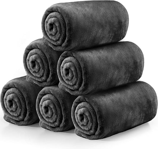 Tinideya 6 Pcs Flannel Fleece Throw Blanket Bulk 50 x 60 Inch Soft Fleece Blanket Warm Throw Blanket Coral Blankets for Couch Sofa Home Wedding Gifts Season (Dark Gray)