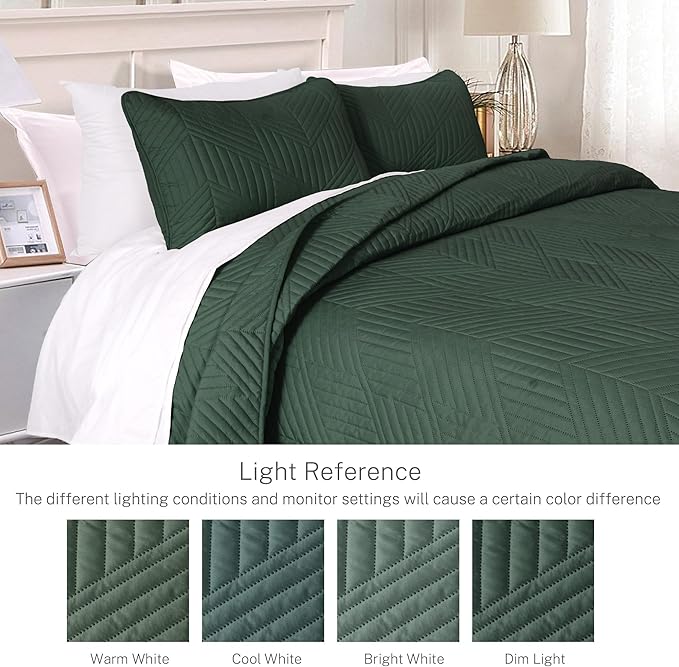 Exclusivo Mezcla Ultrasonic Twin Quilt Bedding Set, Lightweight Green Bedspreads Soft Modern Geometric Coverlet Set for All Seasons (1 Quilt and 1 Pillow Sham)