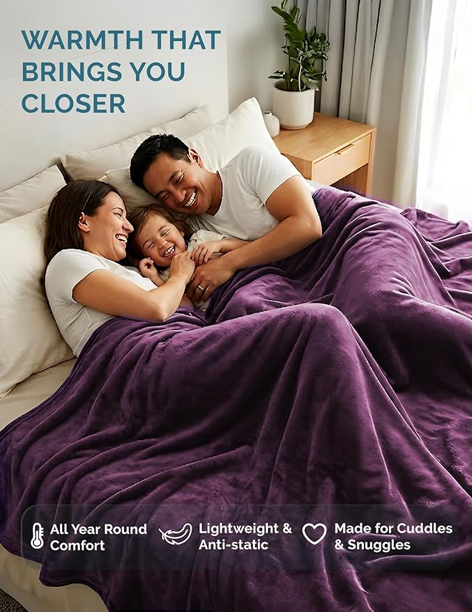 Casa Platino Fleece Blanket Twin Size – 300 GSM Purple Fleece Throw for Bed or Couch – Soft Cozy Warm Holiday Winter Blanket for Bed, Fuzzy Plush Elegant Gifts for Kids, Men & Women - 68x90 Inch