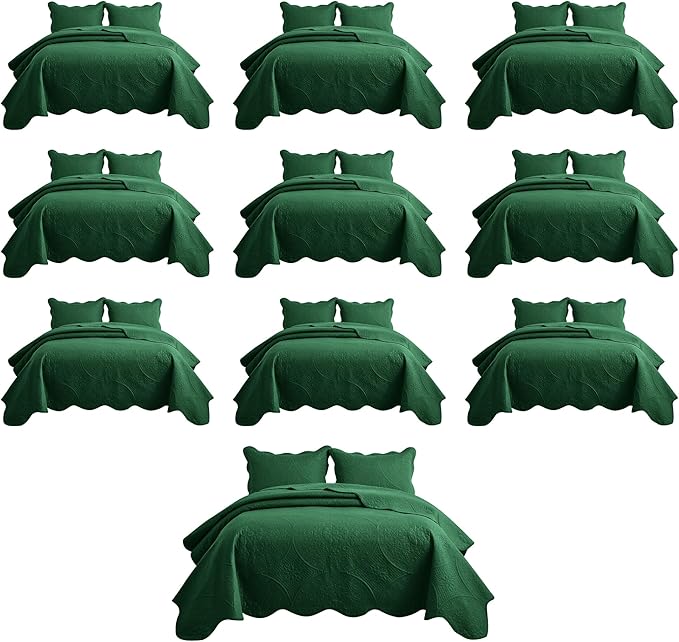 IR Imperial Rooms 10 Pack Twin Quilt Bedding Set (68" x 86") - Bulk Wholesale for Hotels, Guest Bedroom & Airbnbs - Lightweight Microfiber Reversible Floral Embossed Quilts Bedspreads (Emerald)