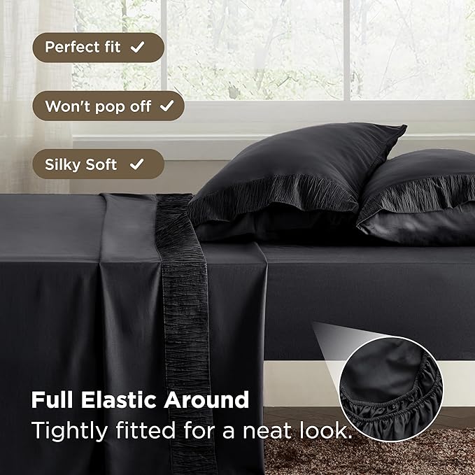 Bedsure Full Size Bed Sheets - 4 Pieces Soft Full Sheet Set - Breathable & Cooling - Hotel Luxury - Easy Care Polyester Microfiber Bedding for Women, Men, Black