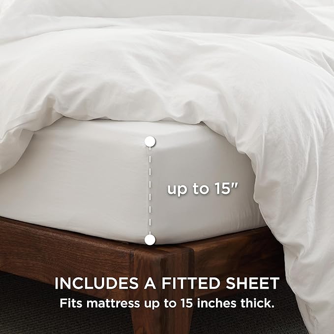 Bedsure Duvet Cover Full Size with Fitted Sheet - 4 Pieces Prewashed Polyester Extra Soft Bedding Set, Includes 1 Duvet Cover 80x90 Inches with Zipper Closure, 2 Pillow Shams, 1 Fitted Sheet, White