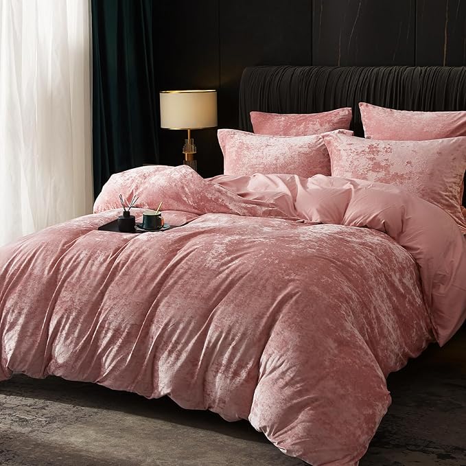 PHF Truly Velvet Duvet Cover Set California King Size, 3pcs Ultra Soft Breathable Comforter Cover Set, Luxury Cozy Flannel Duvet Cover with Pillow Shams Bedding Collection, 104" x 98", Pink