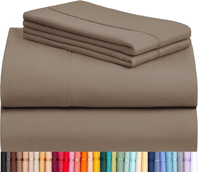 LuxClub 4 PC Full Sheet Set, Breathable Luxury Bed Sheets, Deep Pockets 18" Wrinkle Free Cooling Bed Sheets Machine Washable Hotel Bedding Silky Soft - Dark Khaki Full