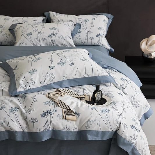 HighBuy Aesthetic Blue Floral Duvet Twin XL Girl Cozy Cotton Comforter Cover with Zipper Closure,Vintage Flowers Botanical Bedding Set Twin XL Luxury Cottagecore Duvet Cover Set for Kids Bed