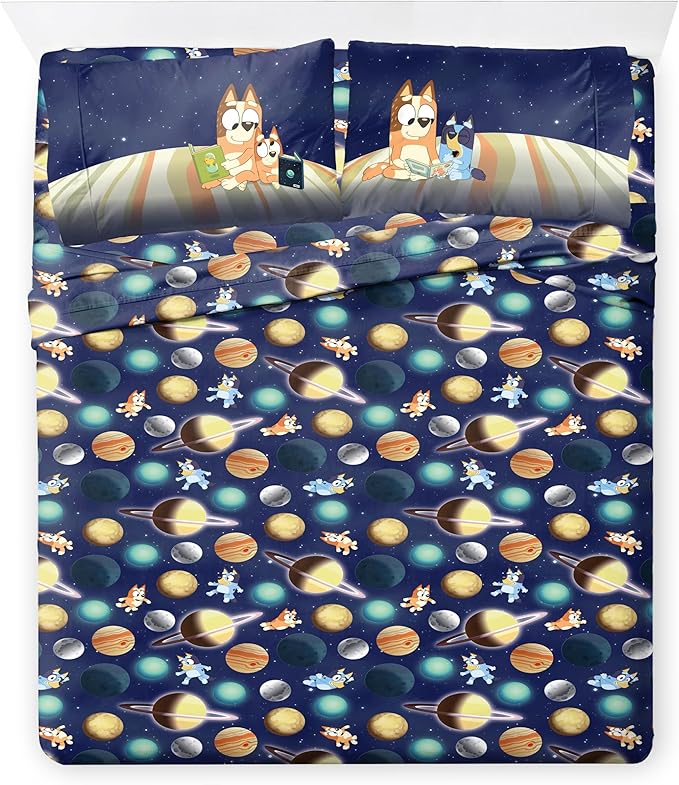 Jay Franco Kids Comforter Set Includes Sheets and Pillow Covers - Soft and Cozy Bed Set for Stylish Room Decor, Blue - Bluey & Bingo, 7 Piece Full