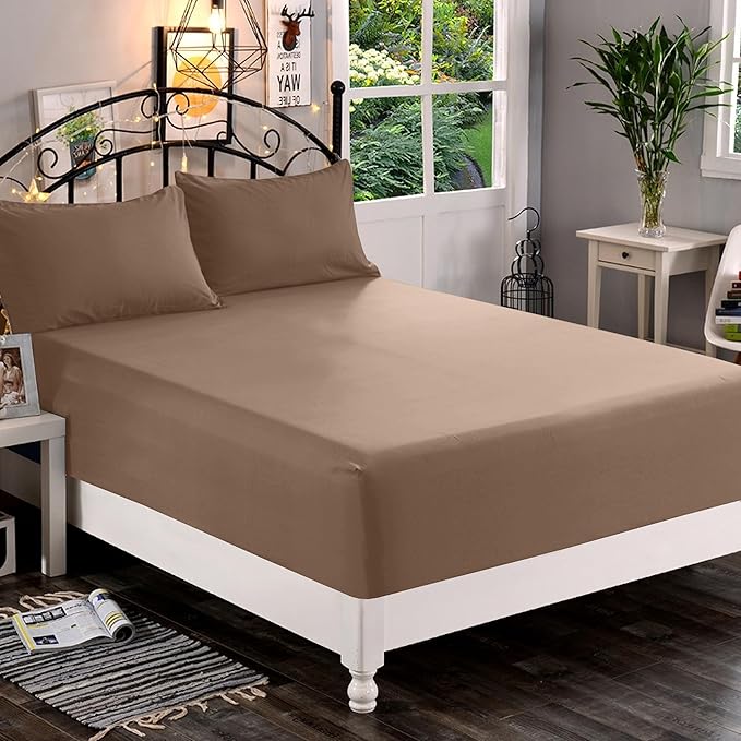 Elegant Comfort 1500 Premium Quality Fitted Sheet Ultra Soft 18-24 Inch Extra Deep Pocket - Single Fitted Sheet for High Mattress - Wrinkle Free with Smart Storage Pockets, Twin/Twin XL, Taupe
