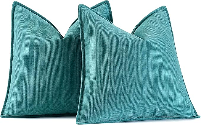 MIULEE Pack of 2 Teal Decorative Pillow Covers 18x18 Inch Soft Chenille Luxurious Couch Throw Pillows Farmhouse Cushion Covers with Elegant Design for Sofa Bedroom Living Room Home Decor