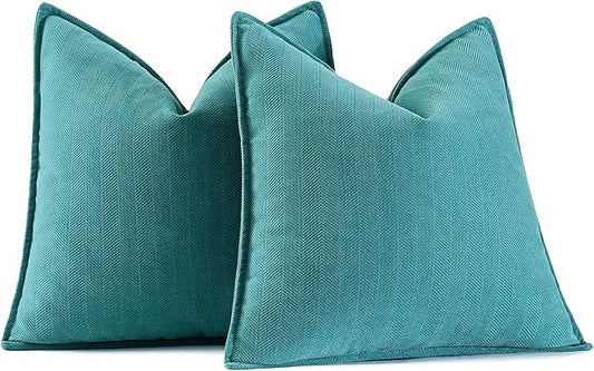 MIULEE Pack of 2 Teal Decorative Pillow Covers 20x20 Inch Soft Chenille Luxurious Couch Throw Pillows Farmhouse Cushion Covers with Elegant Design for Sofa Bedroom Living Room Home Decor