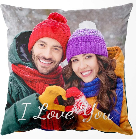 Easycosy Custom Pillow with Picture & Text, Two-Sides Velvet Customized Photo Pillowcase, 16"x16" Personalized Pillowcover with Photo, Custom Valentines Decor Love Gifts (Optional Pillow Insert)