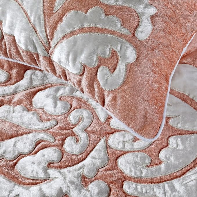 The HomeCentric Decorative Peach & Ivory Full 68 x 18 inch Bed Runner Without Pillow Cover, Velvet Applique Bed Scarf, Abstract Modern - Peach Elegance