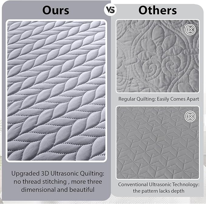 IR Imperial Rooms Twin Quilt Bedding Set Size (68” x 86”) + 1 Pillow Shams (20” x 26” + 2”) - 2 Pcs All Season Lightweight Reversible Microfiber Coverlet Embossed Quilt Bedspread (Silver)