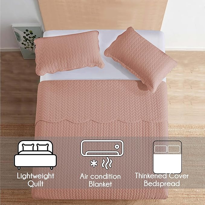 MOONLIGHT20015 California King 8 Pack Quilt Bedding Set Size (118"x106") + 2 Pillow Shams (20" x 36"+ 2") - 3 Pcs All Season Reversible Microfiber Coverlet Embossed Quilt Bedspread (Peach/Baby Pink)