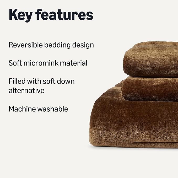 Amazon Basics Reversible Sherpa Comforter Set with Pillow Sham, Brown, King