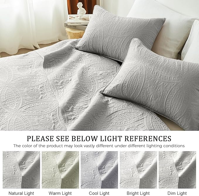 akkialla Twin Quilt Bedding Set,Light Grey Ultrasonic Quilt Set,Lightweight Soft Bedspread Coverlet,Modern Style Coin Pattern Bed Cover for All Seasons,2 Piece(1 Quilt,1 Pillow Sham)