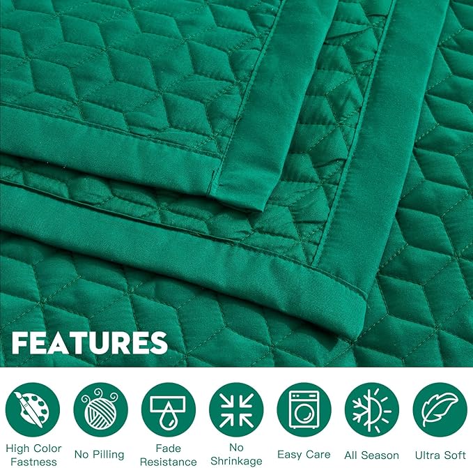 Oversized King Bedspread 128x120 Extra Wide, Modern & Contemporary Look, Lightweight Bedding Cover, Reversible, 5 Piece, 100% Microfiber, Green