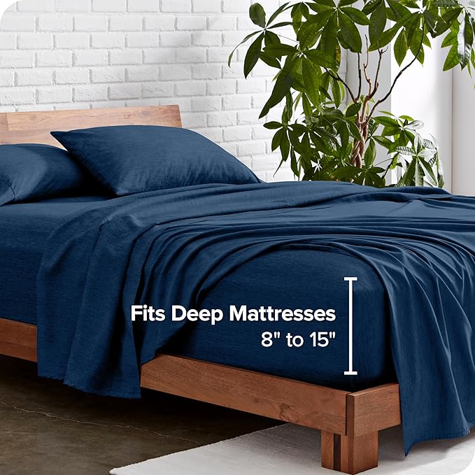 Bare Home Split King Sheet Set - 1800 Ultra-Soft Microfiber Double Brushed - Deep Pockets - Easy Fit - 5 Piece Set - Bed Sheets (Split King, Heathered Dark Blue)