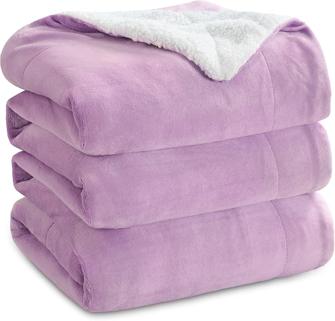Bedsure GentleSoft Sherpa Fleece Blankets King Size for Bed, Non-Heated, Thick and Warm Throw for Girls and Women, Soft Fuzzy Plush King Blanket for Winter, Lilac, 108x90 Inches