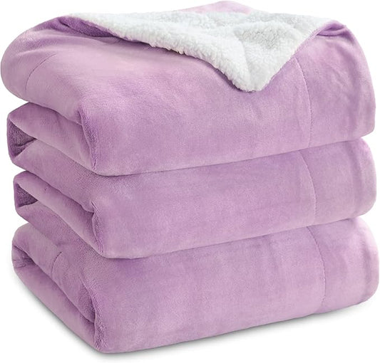 Bedsure GentleSoft Sherpa Fleece Blanket Queen Size for Bed, Non-Heated, Thick and Warm Throw for Girls and Women, Soft Fuzzy Plush Queen Blanket for Winter, Lilac, 90x90 Inches