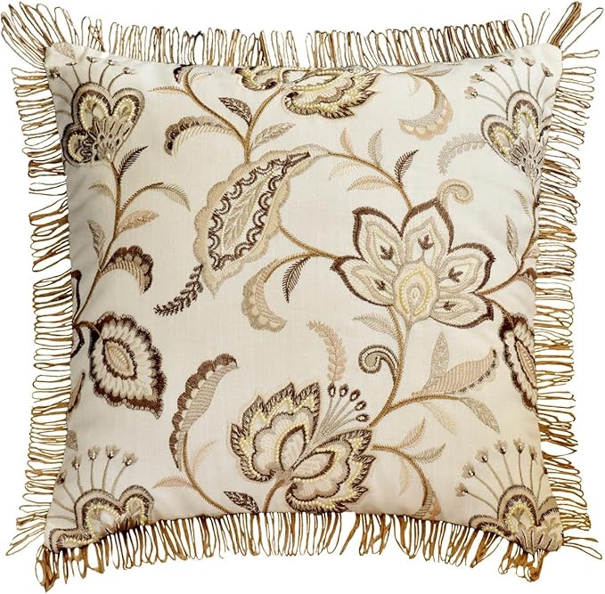 The HomeCentric King/Queen/Twin Beige Decorative Bed Runner King 90"x18" Bed Runner with One Pillow Cover, Floral, Pearl, Jute Lace, Embroidery Bed Scarf on Cotton Fabric - Floral Luster