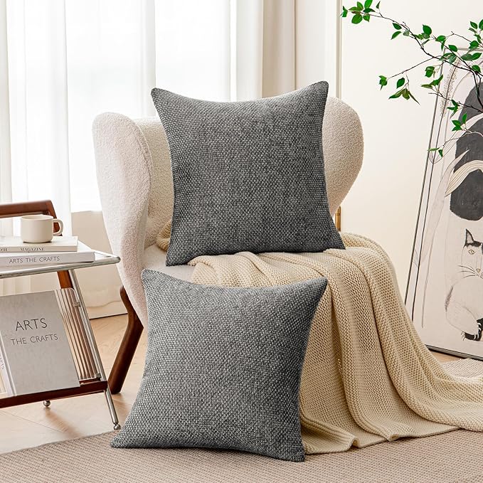 a moment Dark Gray Chenille Throw Pillow Covers 18x18 Inch Pack of 2 Modern Decorative Throw Pillow Covers Farmhouse Cross Covers Home Decor for Sofa Bedroom Living Room