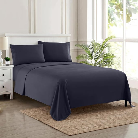 Twin Sheets - Breathable Luxury Sheets with Full Elastic & Secure Corner Straps Built In - 1800 Supreme Collection Extra Soft Deep Pocket Bedding Set, Sheet Set, EXTRA DEEP pocket - Twin, Navy