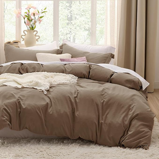 Bedsure Deep Khaki Duvet Cover King Size - 3 Pieces Prewashed Cotton-Like Extra Soft Bedding Set, Includes 1 Duvet Cover 104x90 Inches with Zipper Closure & 2 Pillow Shams, Comforter Not Included