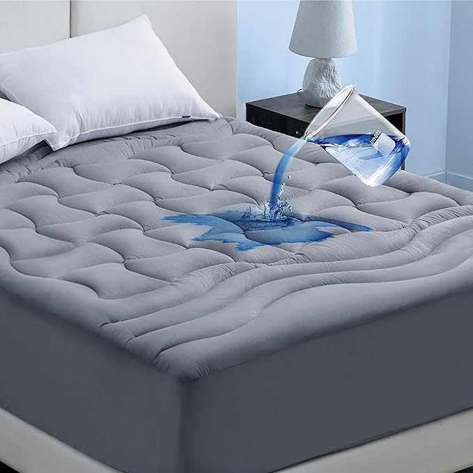 Bedsure Twin Mattress Protector Waterproof - Quilted Fitted Waterproof Mattress Pad Topper with 8-21 Inches Deep Pocket, Noiseless Bed Cover Padded, Machine Washable, Grey, 39x75 Inches