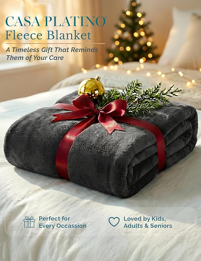 Casa Platino Fleece Blanket King Size – 300 GSM Charcoal Grey Fleece Throw for Bed or Couch – Soft Cozy Warm Holiday Bed Blanket for Winter, Fuzzy Plush Elegant Gifts for Men & Women - 108x90 Inch