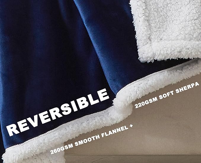 Navy Blue Twin Sherpa Fleece Blanket, Soft Fuzzy Flannel Blanket for Bed, Thick Warm Reversible Plush Blankets, Oeko-TEX Certified, Valentine’s Day Gifts, Navy Blue 60x80 Inches