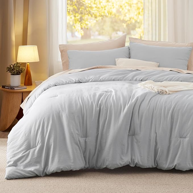 Bedsure California King Comforter Set, Light Grey Soft Prewashed Bedding for All Seasons, 3 Pieces GentleSoft™ Bed Set, 1 Lightweight Comforter (104"x96") and 2 Pillowcases (20"x36")