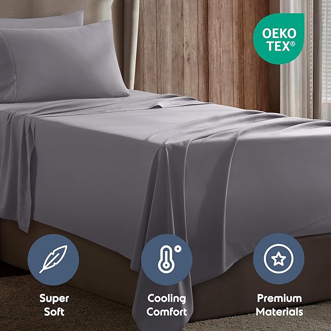 Nestl Twin XL Sheet Set - College Dorm Size - Luxury 1800 Ultra-Soft Microfiber Twin Extra Long Bed Sheets - Deep Pockets - Easy Fit - Extra Soft - 3 Piece Set (Twin XL, Grey Lavender)
