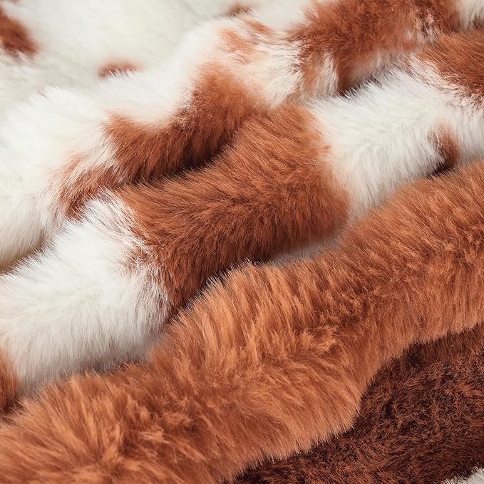 Lotus Karen Faux Fur Throw Blanket Cow Print-Light Brown, Fluffy Fuzzy Plush Bubble Blanket for Couch, 60x50 Inches Cozy Shaggy Rabbit Blanket, Luxury Decorative Gifts for Sofa Bedroom Living Room.