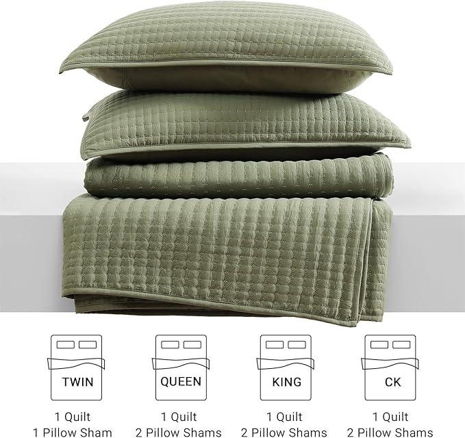 WRENSONGE Twin Quilt-2 Pieces Lightweight Bedspreads Olive Green Twin Quilt Bedding Set for All Seasons, Soft Summer Coverlet Suitable for Bed, Couch, Quilt Blanket